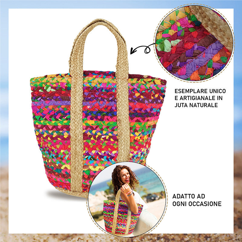Borsa estiva da mare, spiaggia, in juta interamente realizzata a mano GALLIPOLI