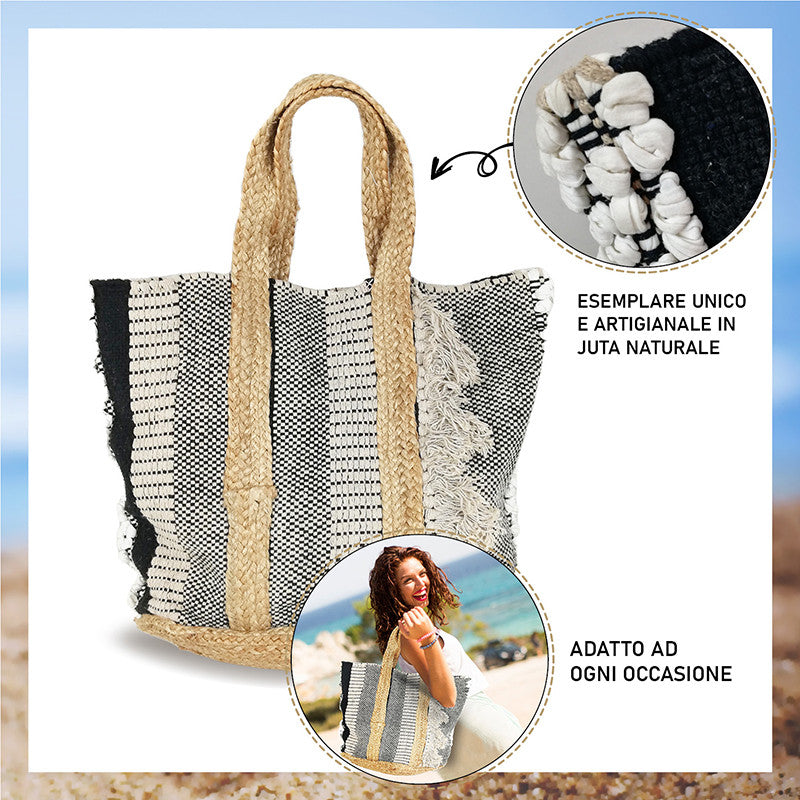 Borsa estiva da mare, spiaggia, in juta interamente realizzata a mano RODI