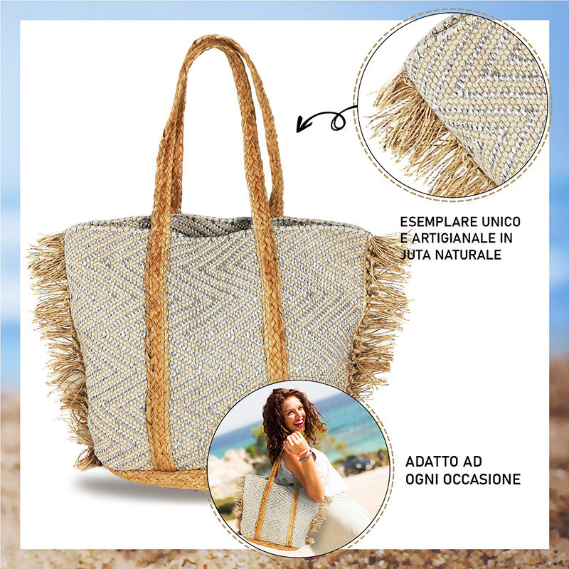 Borsa estiva da mare, spiaggia, in juta interamente realizzata a mano TENERIFE