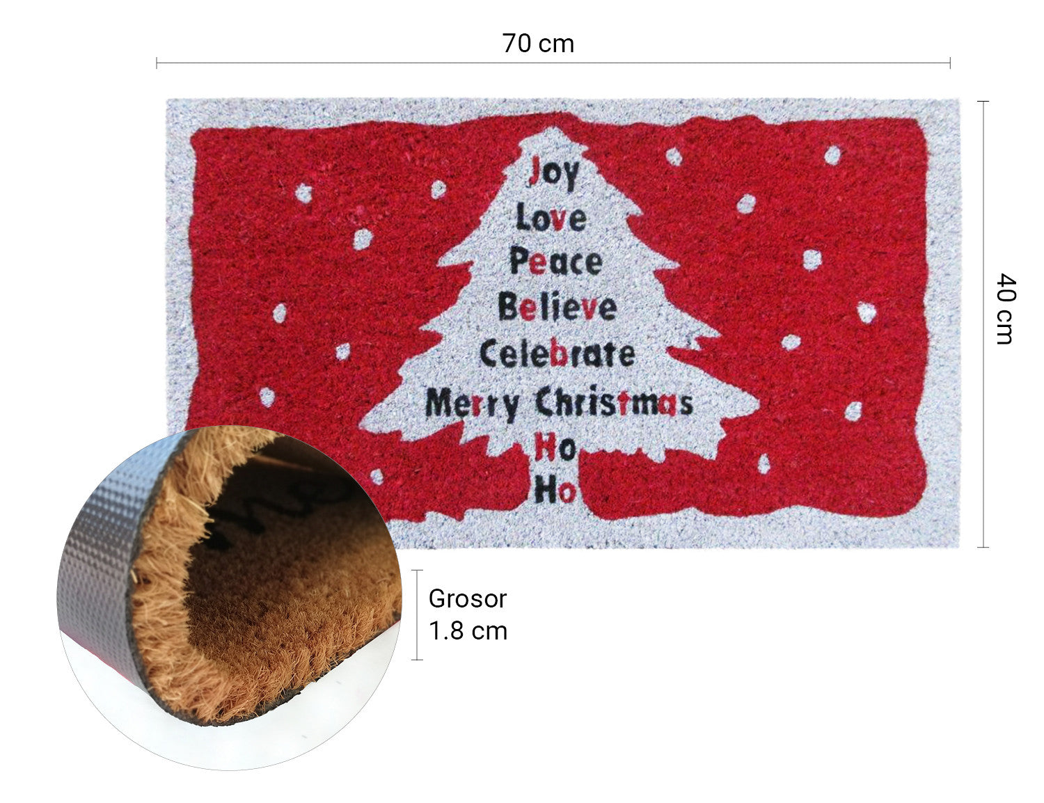 Zerbino in cocco 40x70 cm NATALE ALBERO BIANCO
