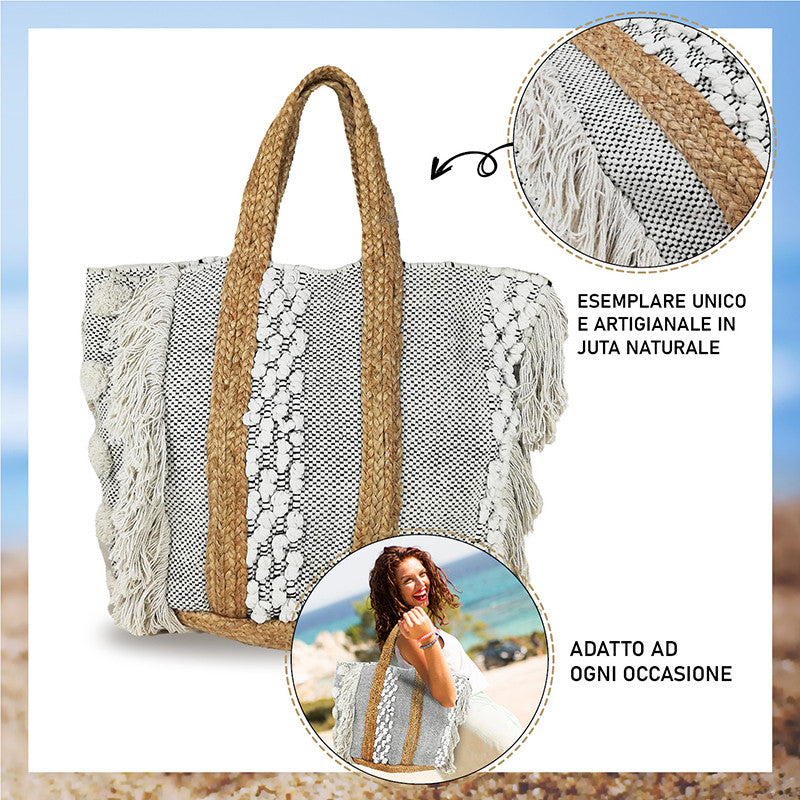 Borsa estiva da mare, spiaggia, in juta interamente realizzata a mano CORFÙ