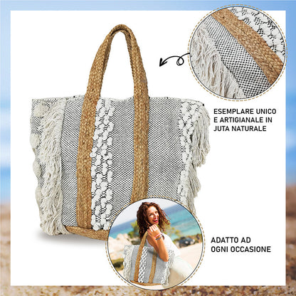 Borsa estiva da mare, spiaggia, in juta interamente realizzata a mano CORFÙ