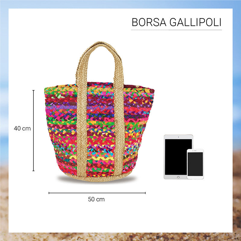 Borsa estiva da mare, spiaggia, in juta interamente realizzata a mano GALLIPOLI
