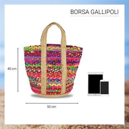 Borsa estiva da mare, spiaggia, in juta interamente realizzata a mano GALLIPOLI