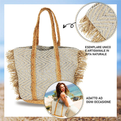Borsa estiva da mare, spiaggia, in juta interamente realizzata a mano TENERIFE