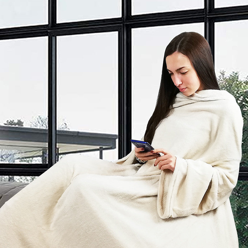 Coperta, plaid in pile con maniche