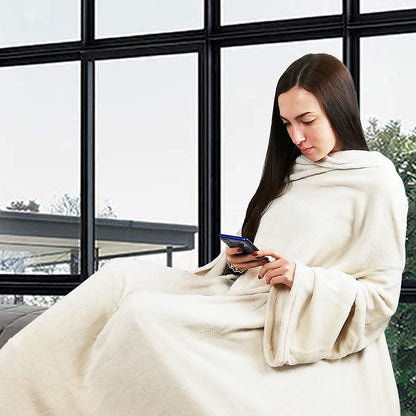 Coperta, plaid in pile con maniche