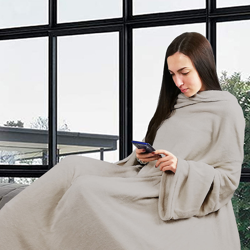 Coperta, plaid in pile con maniche