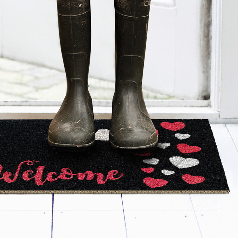 Zerbino in cocco 40x70 cm NERO WELCOME CUORI