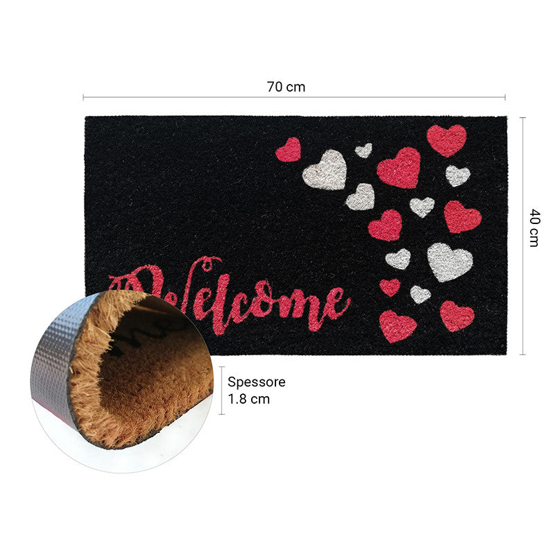 Zerbino in cocco 40x70 cm NERO WELCOME CUORI